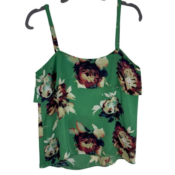 CAbi Green Floral Bloom 3264 Lightweight Adjustable Strap Ruffled Tank Blouse M - Picture 2 of 6